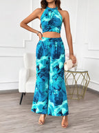Devine Printed Halter Neck Top and Pants Set - Piña Colada