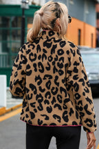 Leopard Zip-Up Dropped Shoulder Jacket - Piña Colada