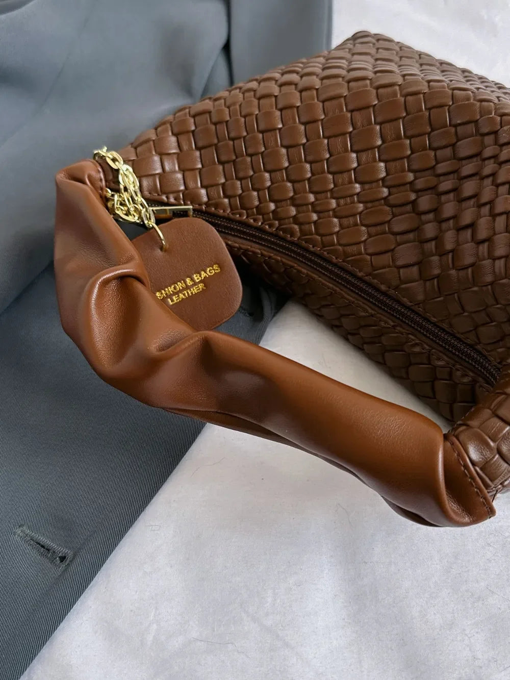 PU Leather Woven Crossbody Bag - Piña Colada
