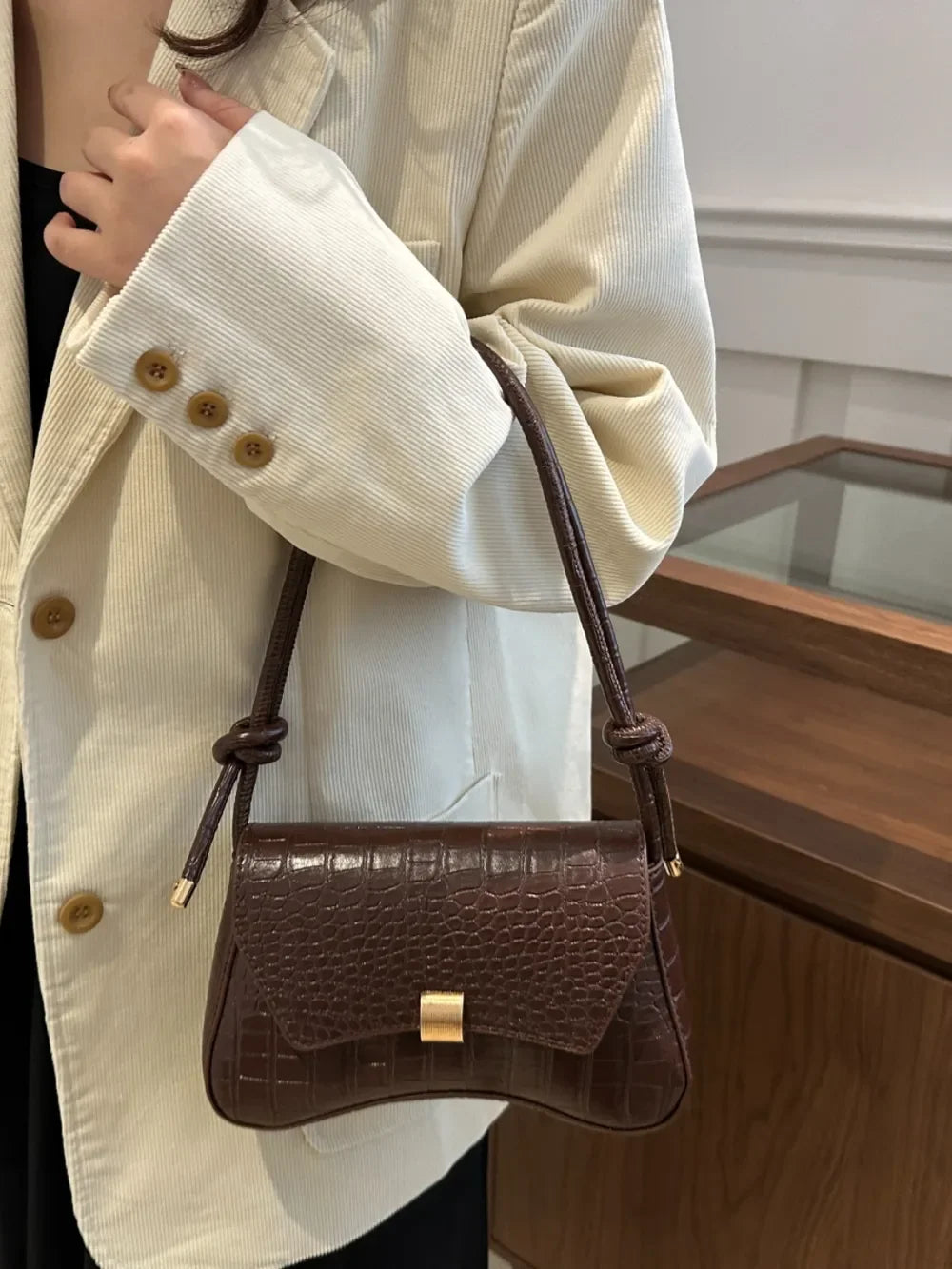 PU Leather Texture Crossbody Bag - Piña Colada