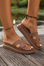 Chestnut Cutout Open Toe Platform Slides Shoes - Piña Colada