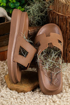 Chestnut Cutout Open Toe Platform Slides Shoes - Piña Colada