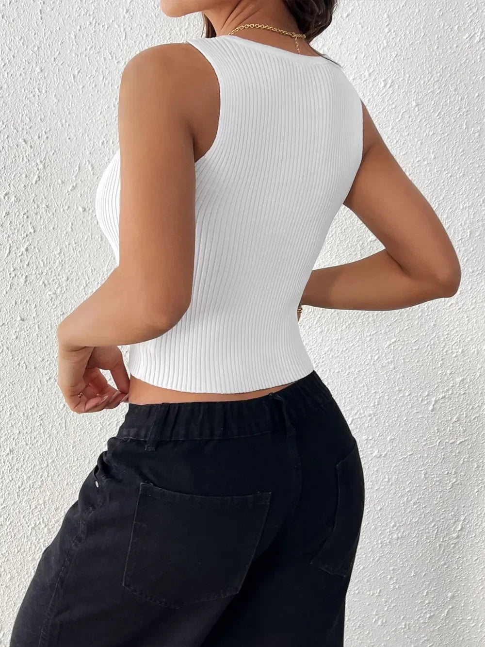 Perfee Bow Front Round Neck Tank - Piña Colada