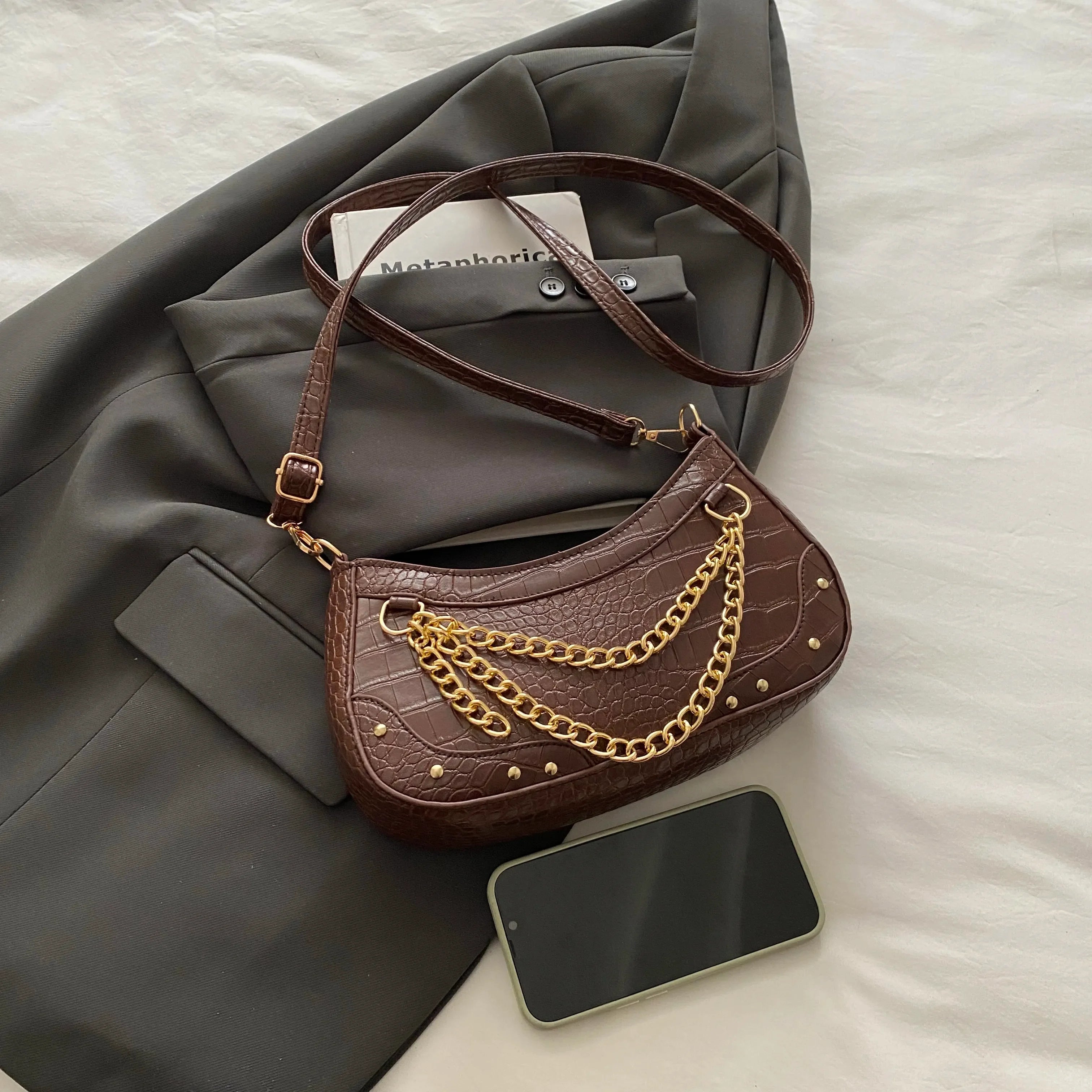 Chain-Embellished Shoulder Bag - Piña Colada