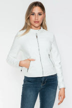 Snobbish PU Leather Zip Up Jacket with Pockets - Piña Colada