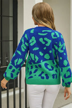Angel Wings Woven Right Leopard Round Neck Dropped Shoulder Sweater - Piña Colada