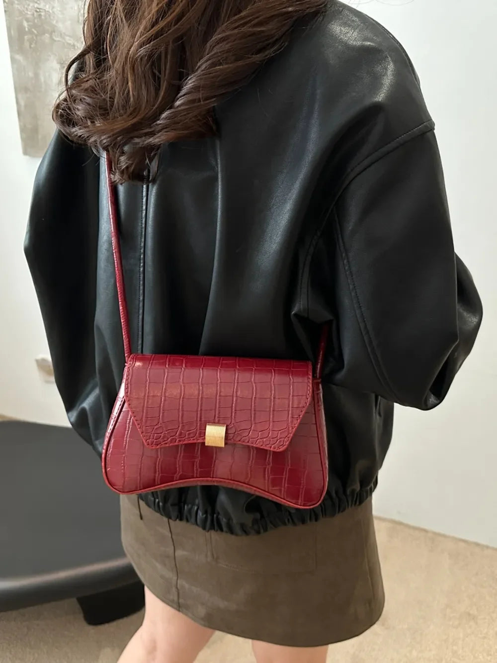 PU Leather Texture Crossbody Bag - Piña Colada