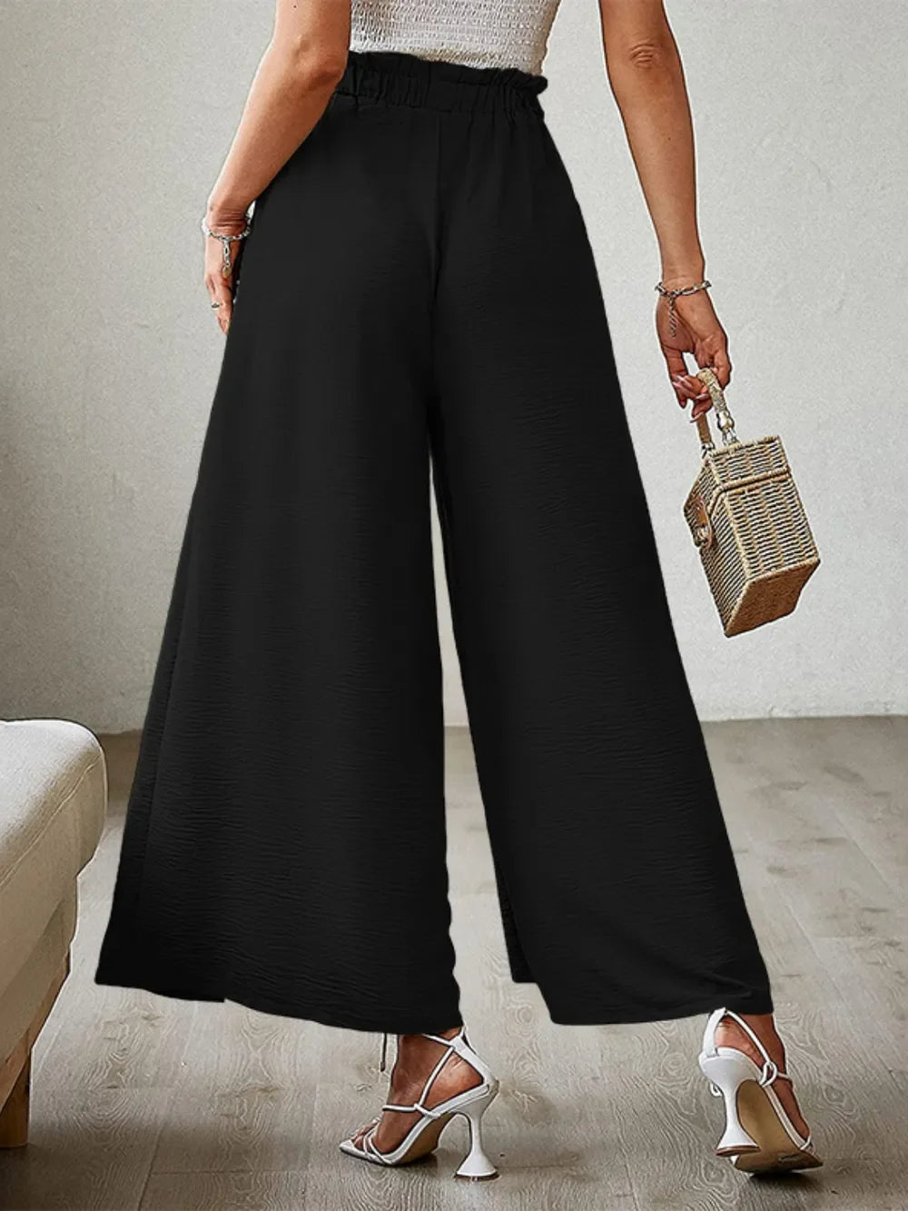 Tied Slit Wide Leg Pants - Piña Colada