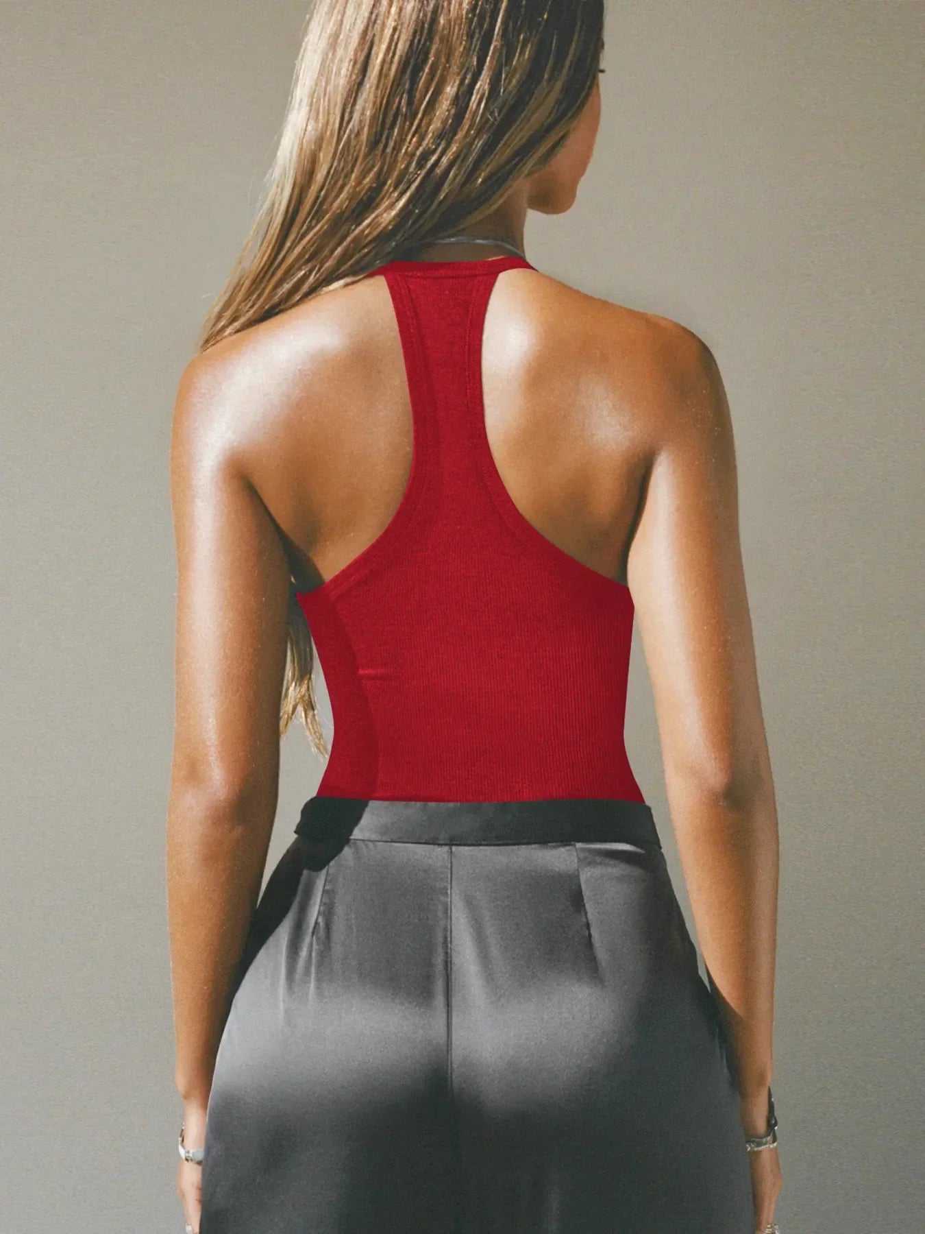 Cutout Ribbed Tank Top - Piña Colada