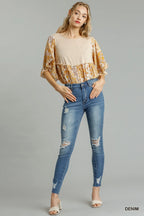 Umgee Distressed Skinny Jeans with Edge Detail - Piña Colada
