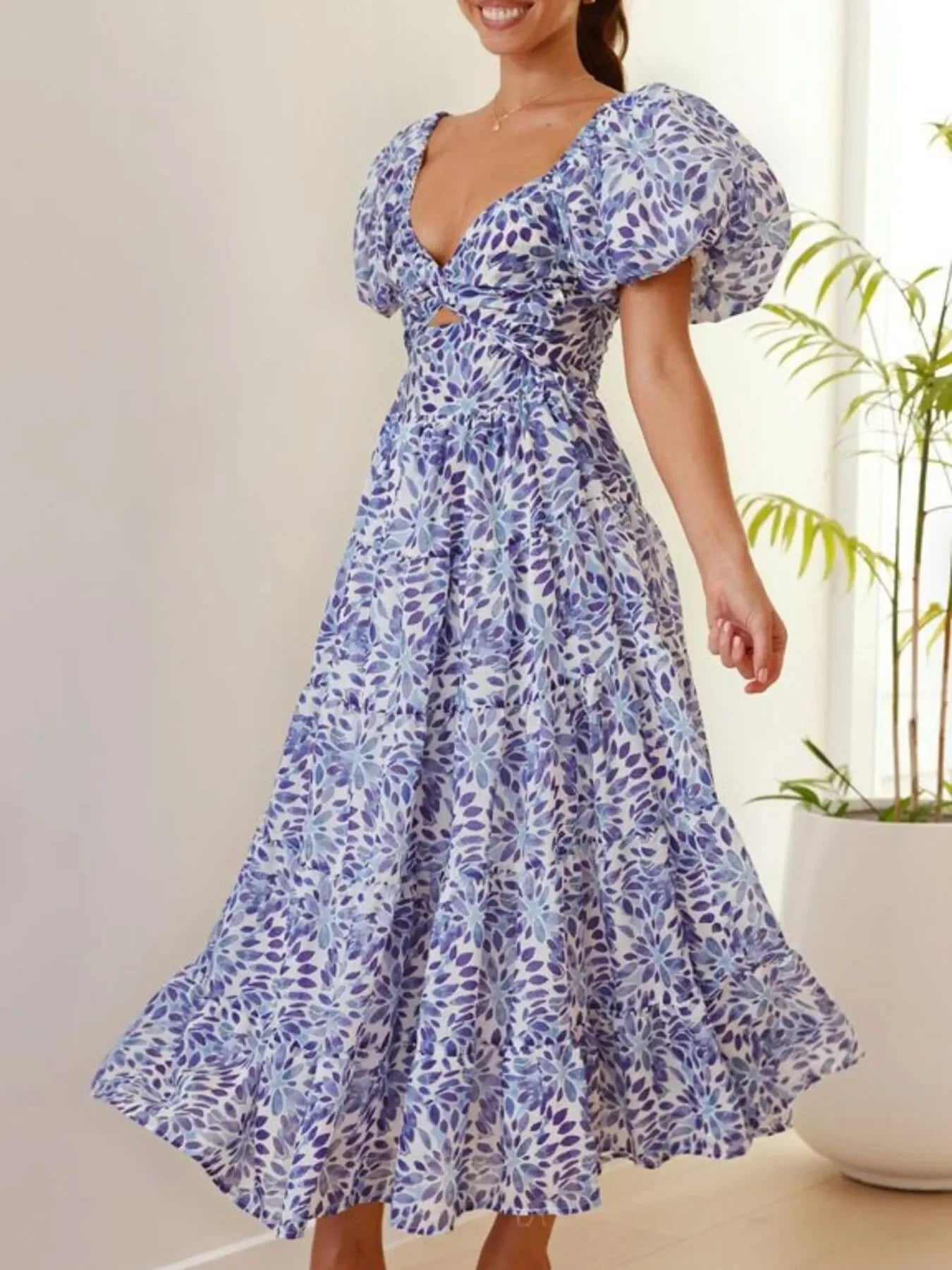 Off-Shoulder Floral Tiered Dress with Ruffle Details - Piña Colada