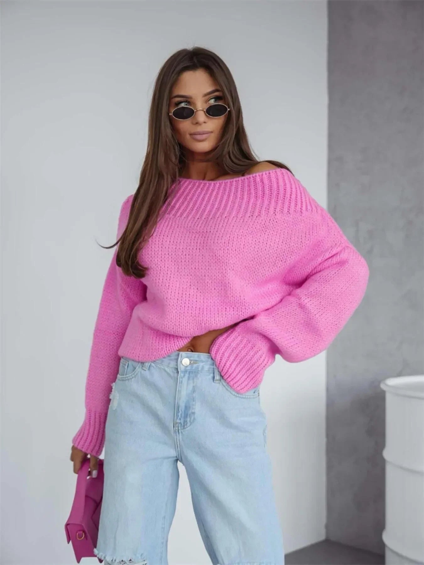 Boat Neck Drop Shoulder Sweater - Piña Colada