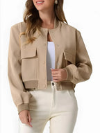 Pocketed Snap Down Baseball Collar Jacket - Piña Colada
