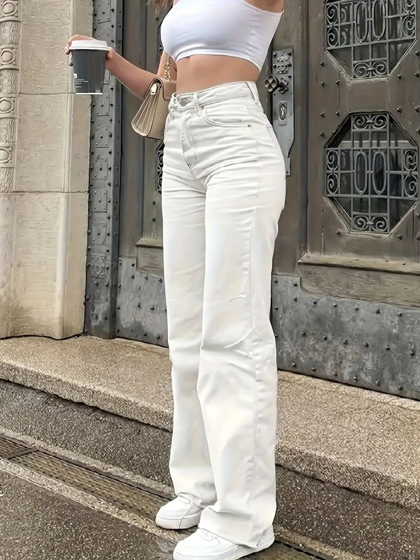 High-Waisted Wide Leg Jeans - Piña Colada