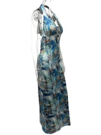 Printed V-Neck Halter Neck Maxi Dress - Piña Colada