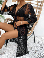 Lace Open Front Longline Cover-Up - Piña Colada