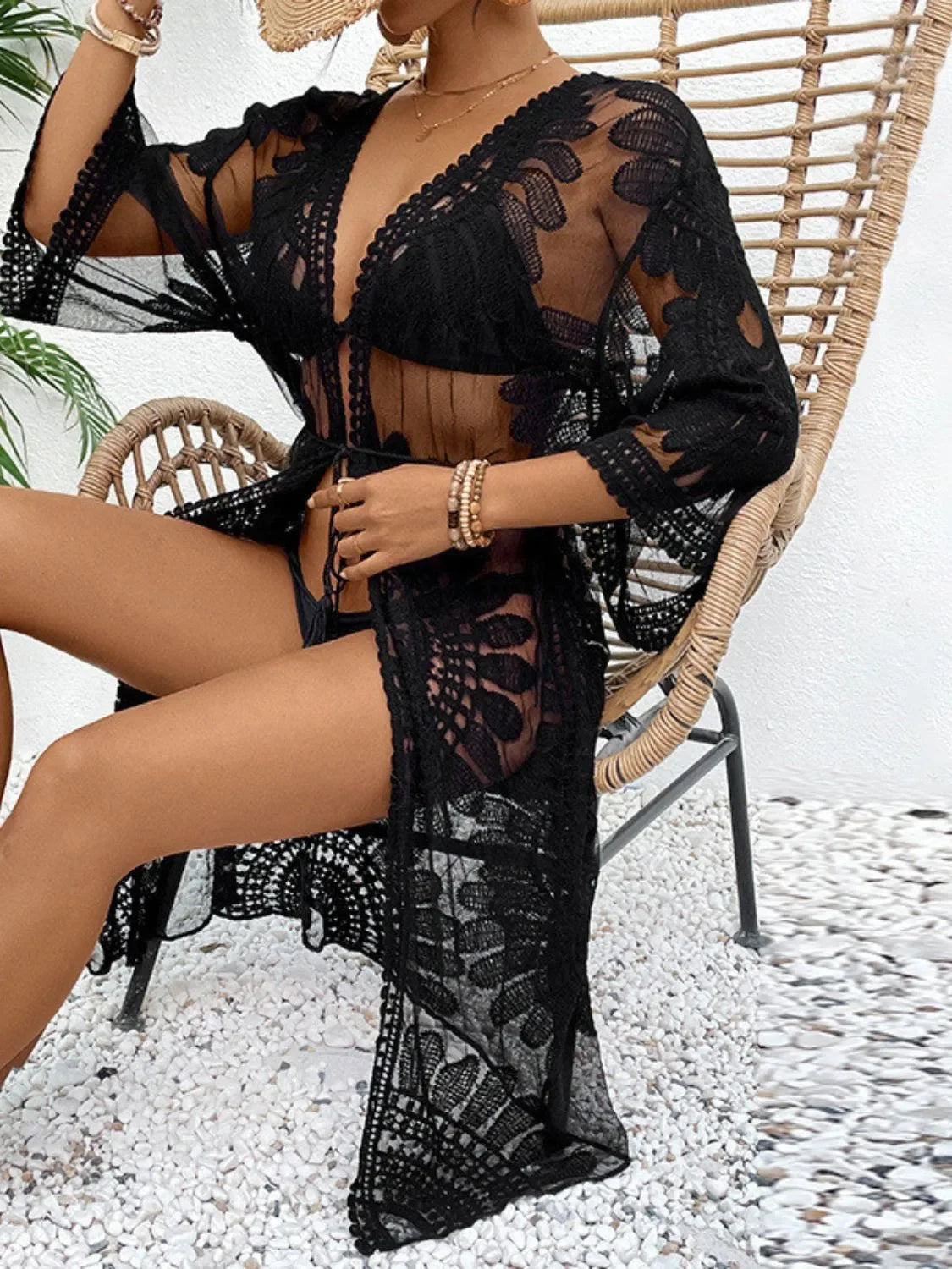 Lace Open Front Longline Cover-Up - Piña Colada