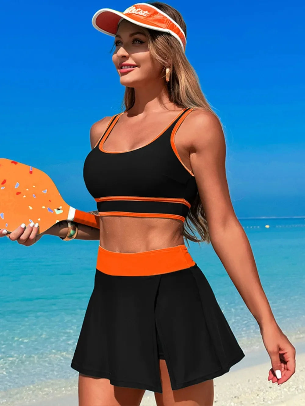 Scoop Neck Top and Skort Swim Set - Piña Colada