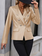 Ivy Lane Button Up Collared Neck Blazer - Piña Colada