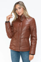 Snobbish Pocketed Zip Up Turtleneck Puffer Jacket - Piña Colada