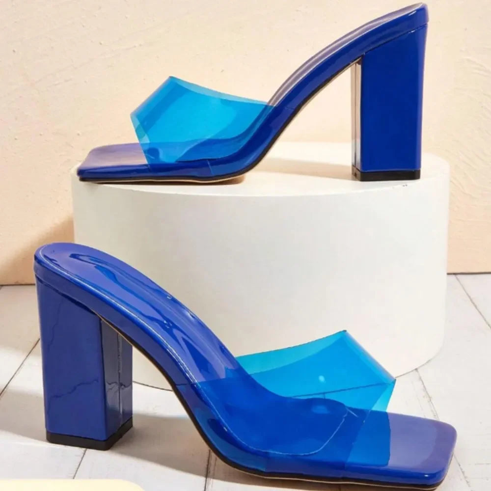 Square Toe Block Heels Sandals - Piña Colada