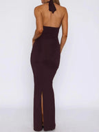 Slit Back Halter Neck Maxi Dress - Piña Colada