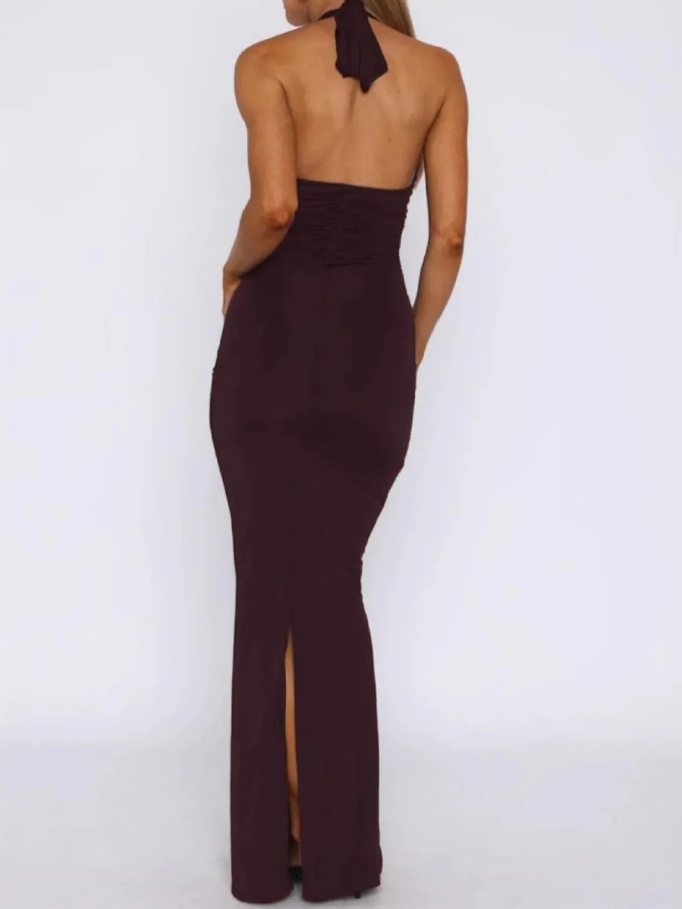 Slit Back Halter Neck Maxi Dress - Piña Colada