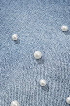 Pearl Beaded Raw Hem Wash Denim Shorts - Piña Colada