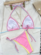 Contrast Trim Halter Neck Bikini Set - Piña Colada