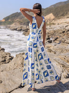 Printed V-Neck Wide Leg Jumpsuit - Piña Colada