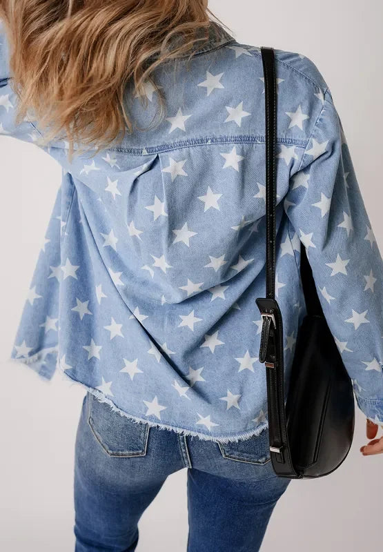 Star Collared Neck Denim Jacket - Piña Colada