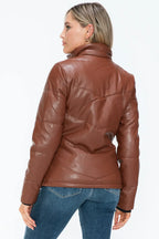 Snobbish Pocketed Zip Up Turtleneck Puffer Jacket - Piña Colada