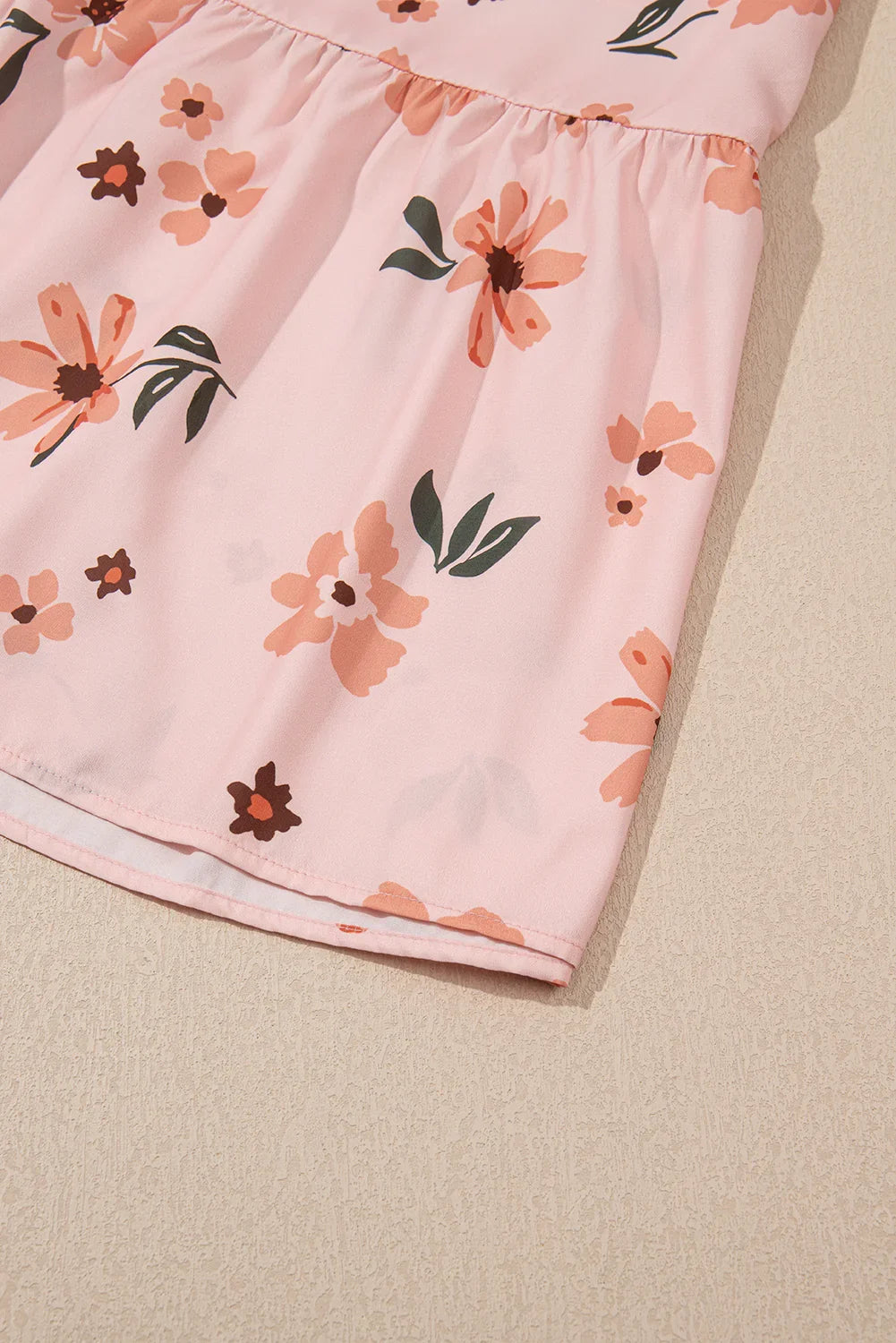 Pink Floral V Neck Smocked High Waist Ruffle Hem Maxi Dress - Piña Colada