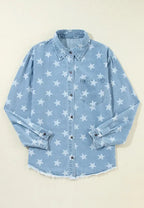 Star Collared Neck Denim Jacket - Piña Colada