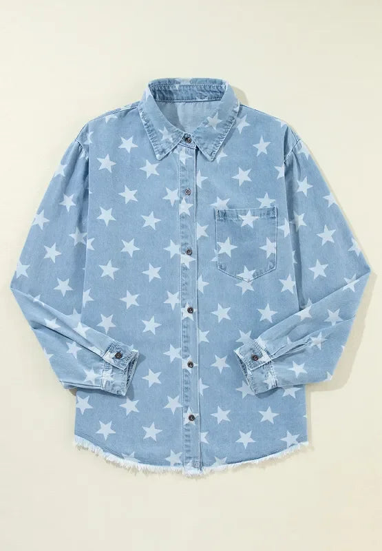 Star Collared Neck Denim Jacket - Piña Colada