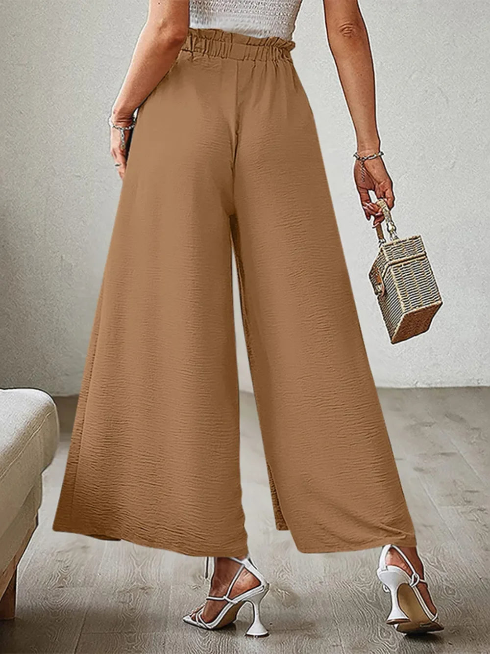 Tied Slit Wide Leg Pants - Piña Colada