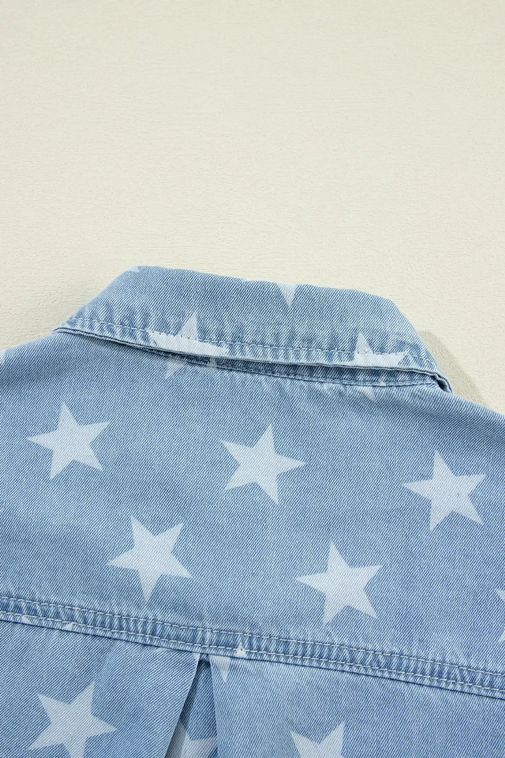 Star Collared Neck Denim Jacket - Piña Colada