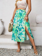 Slit Printed Midi Skirt - Piña Colada