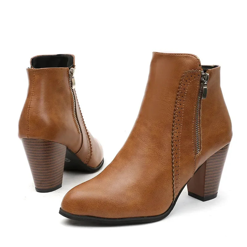 PU Leather Block Heel Boots - Piña Colada