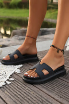 Chestnut Cutout Open Toe Platform Slides Shoes - Piña Colada