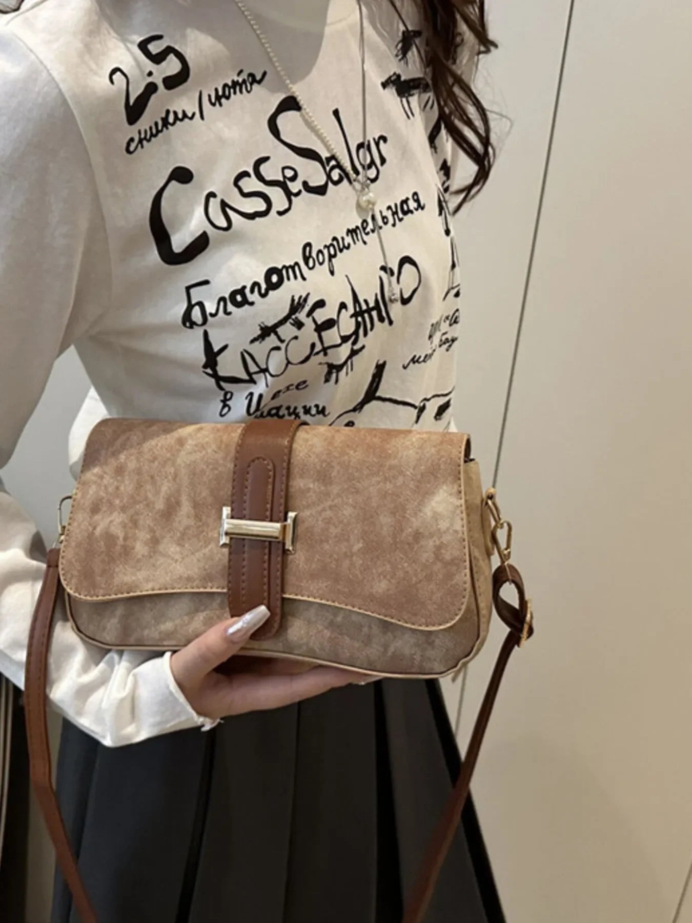 Leather Buckle Strap Crossbody Bag - Piña Colada