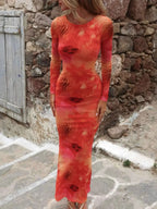 Tie-Dye Long Sleeve Maxi Bodycon Dress - Piña Colada