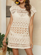 Openwork Round Neck Cover-Up - Piña Colada