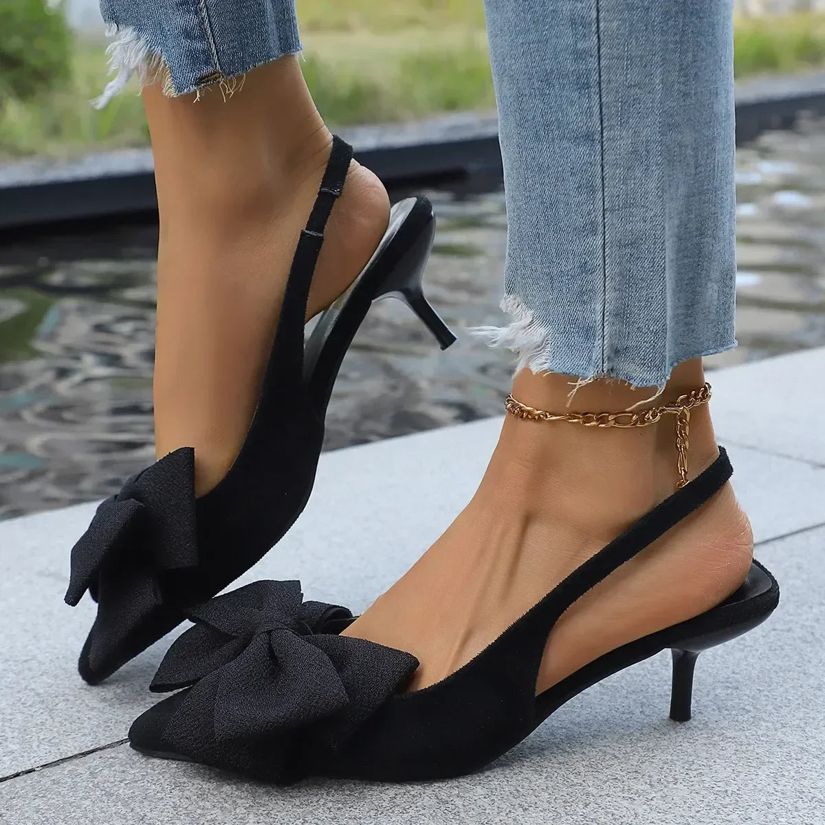 Bow Point Toe Kitten Heels Pumps - Piña Colada