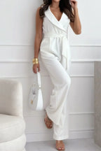 Surplice Sleeveless Wide Leg Jumpsuit - Piña Colada