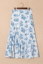 Split Asymmetrical Ruffled Printed Skirt - Piña Colada