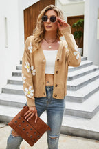 Flower Pattern Button Front Cardigan - Piña Colada