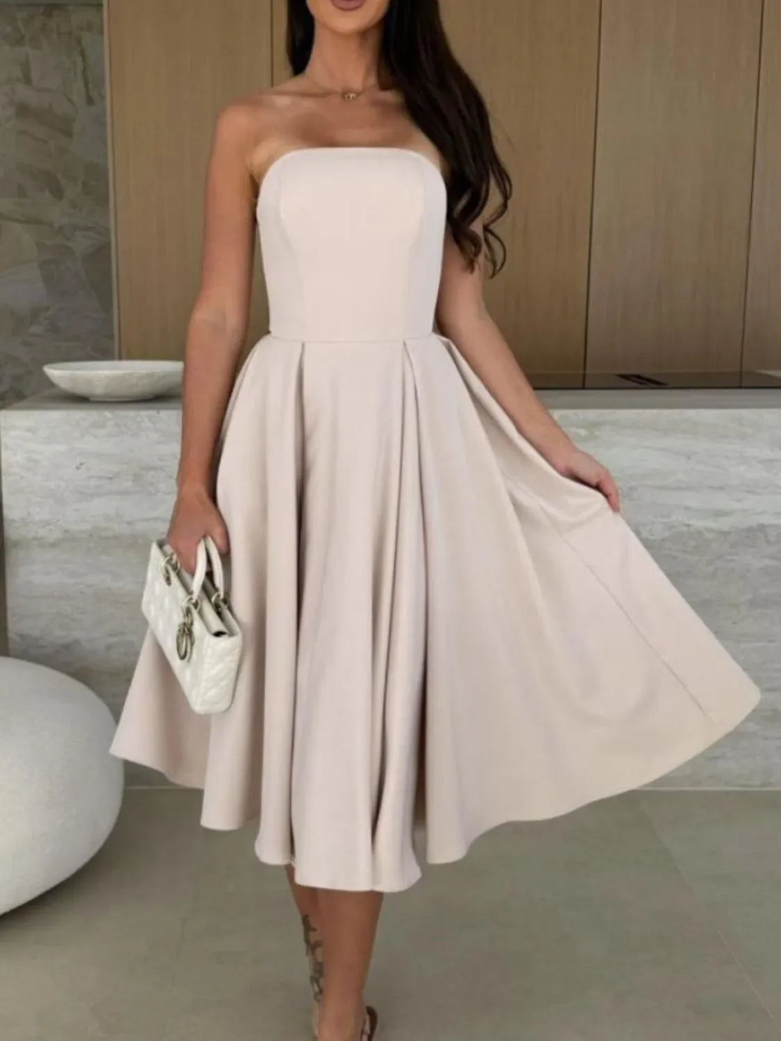 Solid Color Tube Midi Dress - Piña Colada