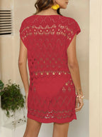 Openwork Round Neck Cover-Up - Piña Colada