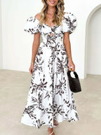 Off-Shoulder Floral Tiered Dress with Ruffle Details - Piña Colada